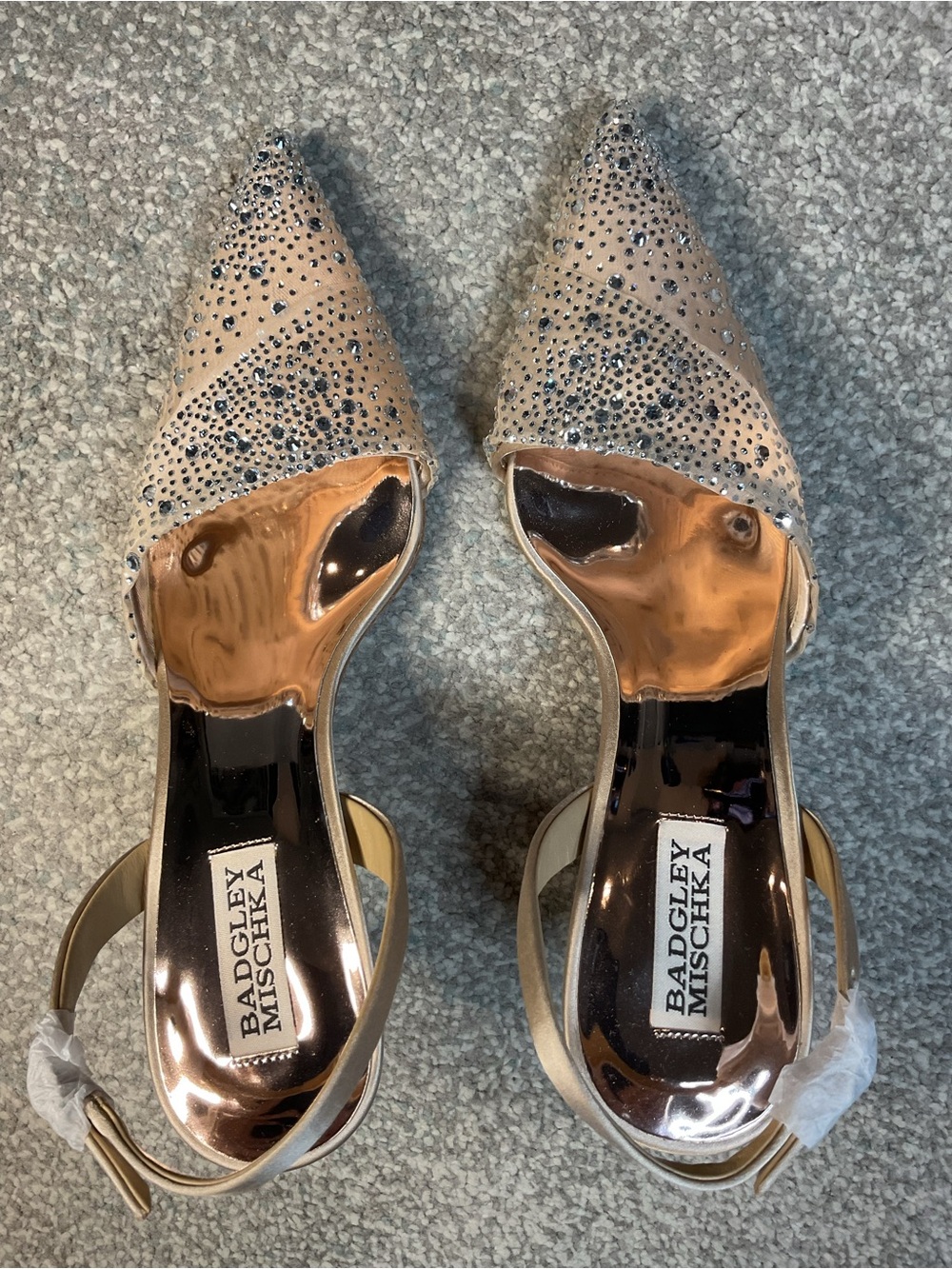 Badgley Mischka Brenna Embellished Slingback Pumps Nude Satin - Size 8.5 NIB - Picture 6 of 16